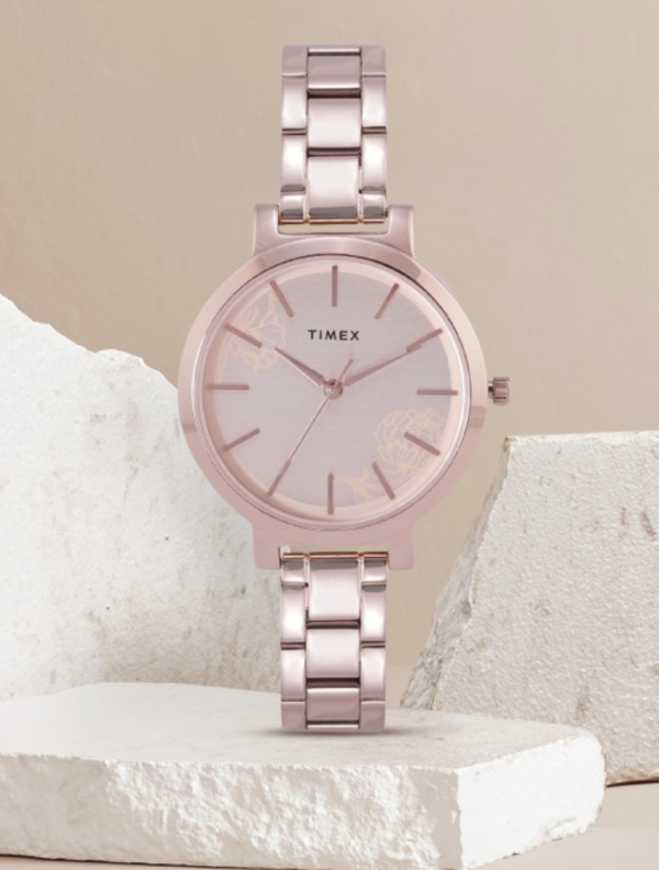Women Rose Gold-Toned Printed Dial & Bracelet Style Analogue Watch